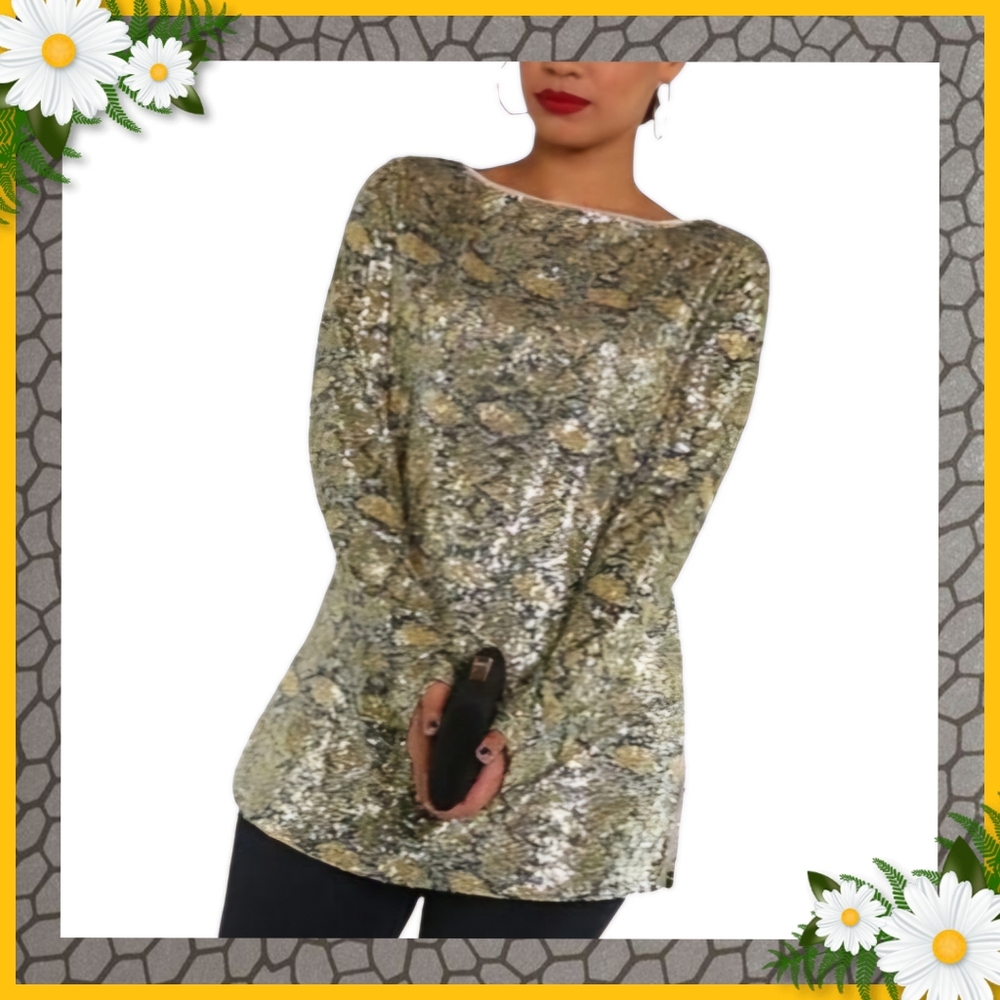 SPARKLY ☆ SNAKESKIN PRINT  w/ GOLD SEQUINS ☆ L ☆ NWT